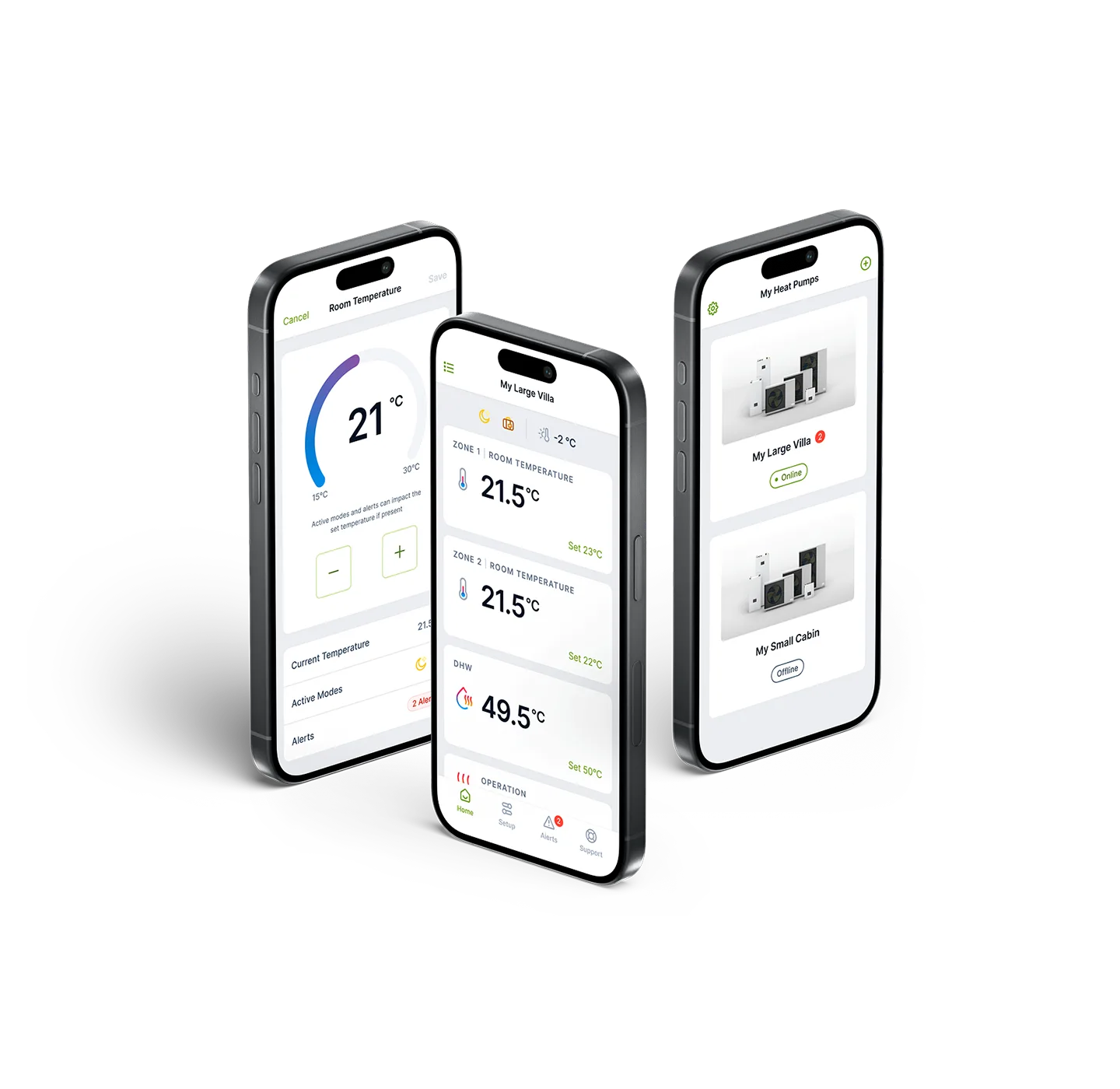 Three Iphones showing ES Apps on their displays