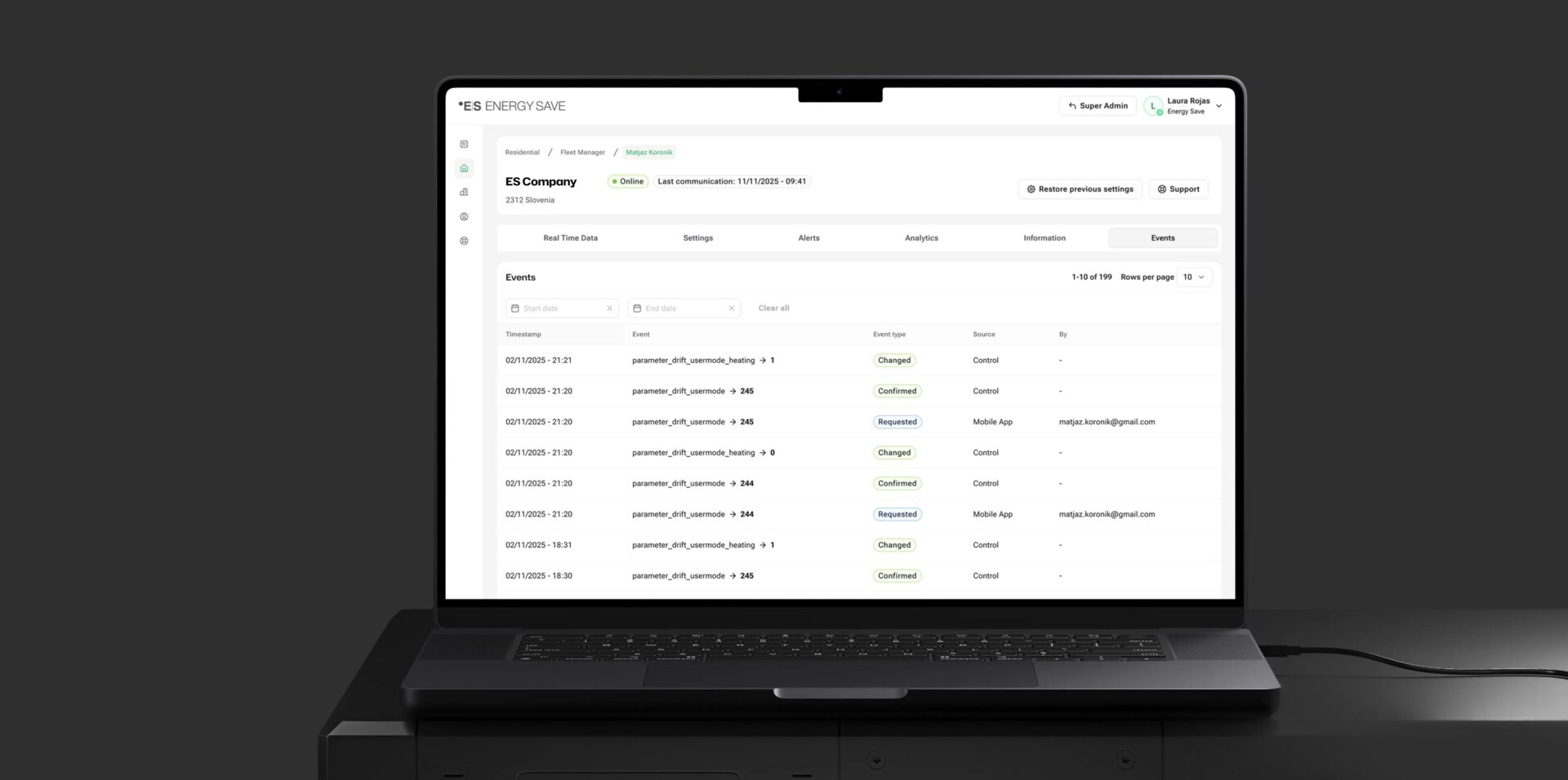 A mockup of a laptop showing the Fleet Manager User Interface.
