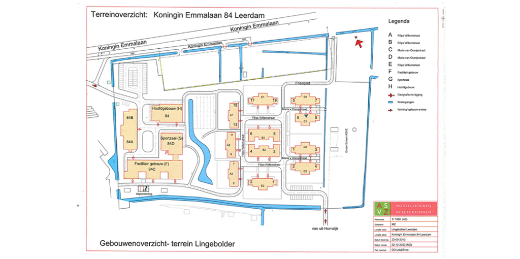 Map drawing of the care facility in the Netherlands with ES heat pumps