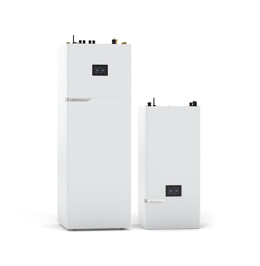 R290 residential heat pump indoor units with tanks, 250L and 100L.